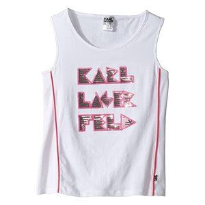 New Karl Lagerfeld Kids Tank Top w/ Contrast Piping Sequin Graphics White Girl's